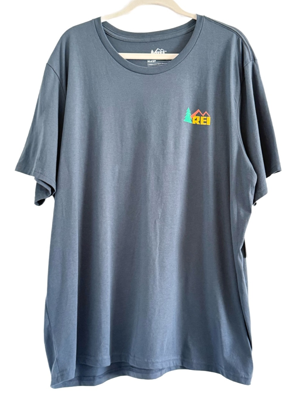 REI Men's Short-Sleeve Tee in Slate Blue/Gray with Multicolor Logo XL